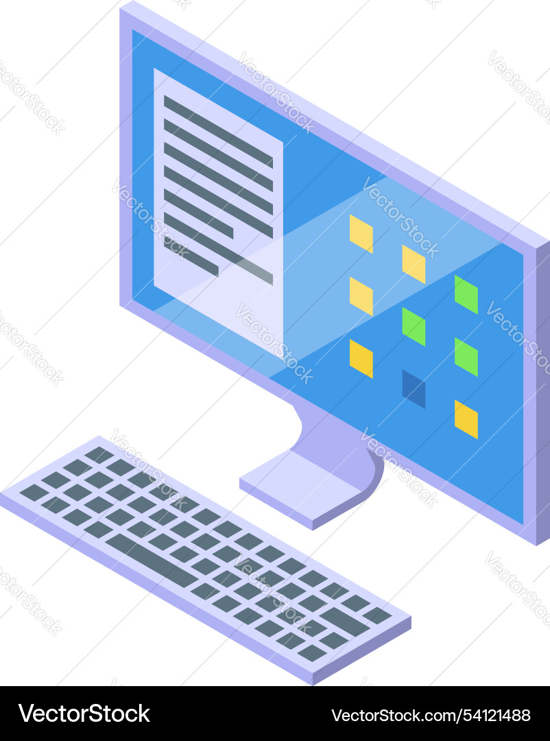 Computer showing document and icons on blue screen Computer showing document and icons on blue screen vector image