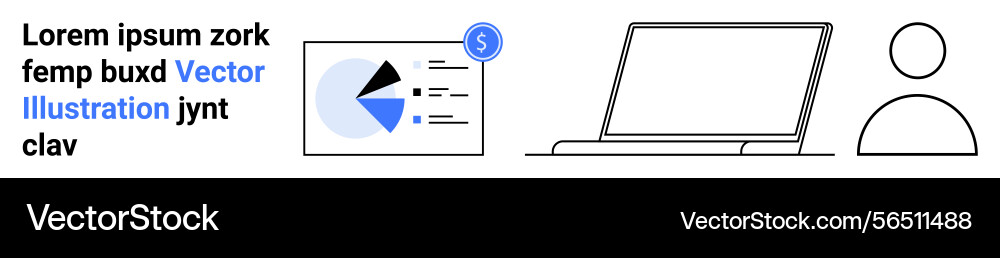 Data analysis with pie chart laptop and user Data analysis with pie chart laptop and user vector image