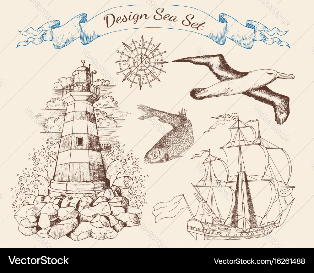 Design set with marine objects vector image