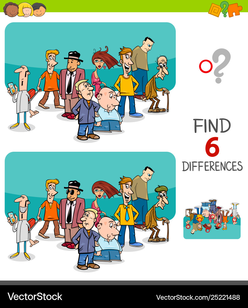 Differences task with people characters group Vector Image
