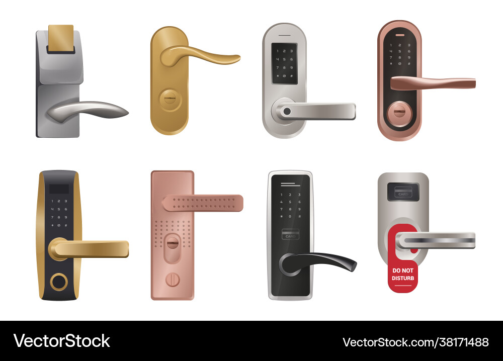 Door handle realistic knob and lock with pin code Vector Image