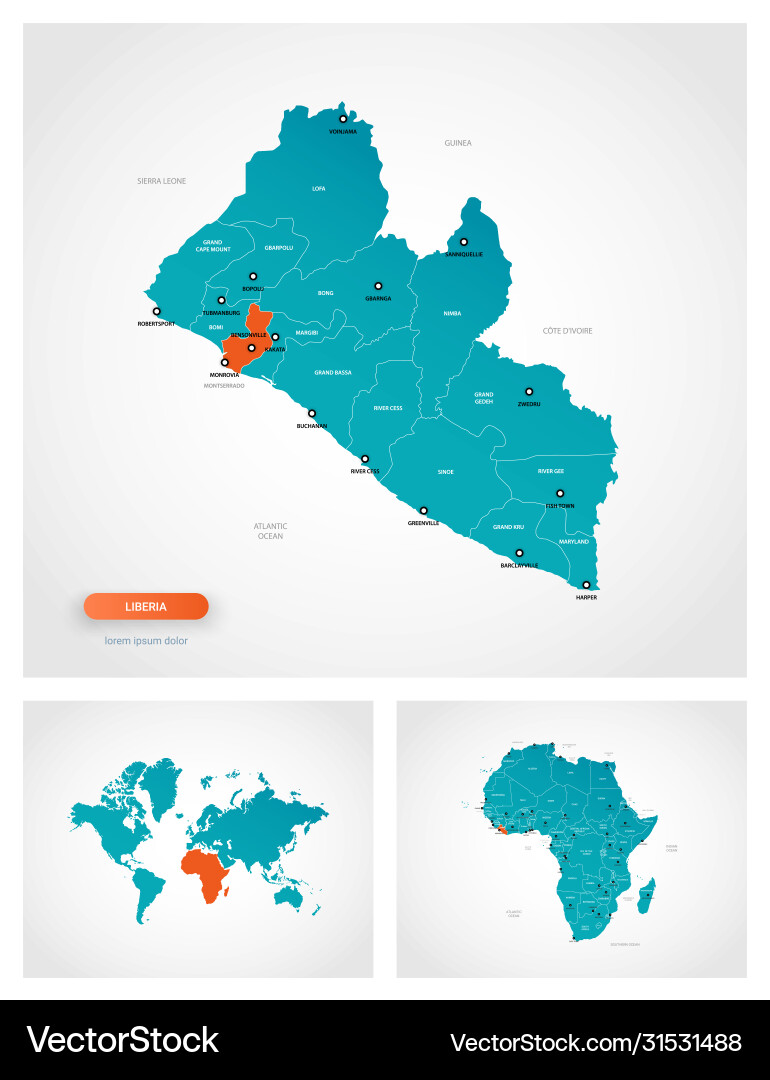 Editable template map liberia with marks vector image