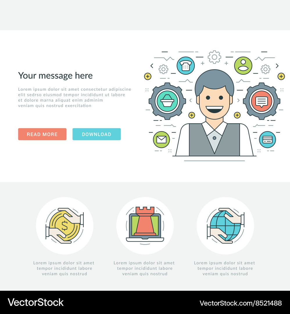 Flat line business concept web site header Vector Image