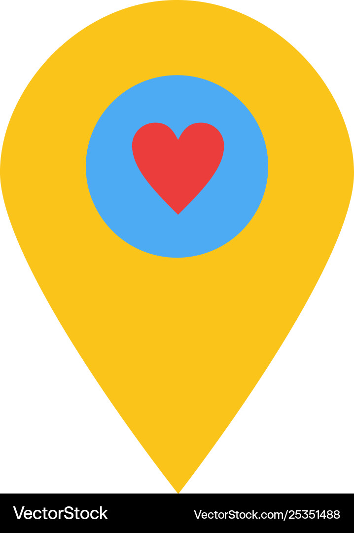 Heart location map pointer flat color icon Heart location map pointer flat color icon vector image