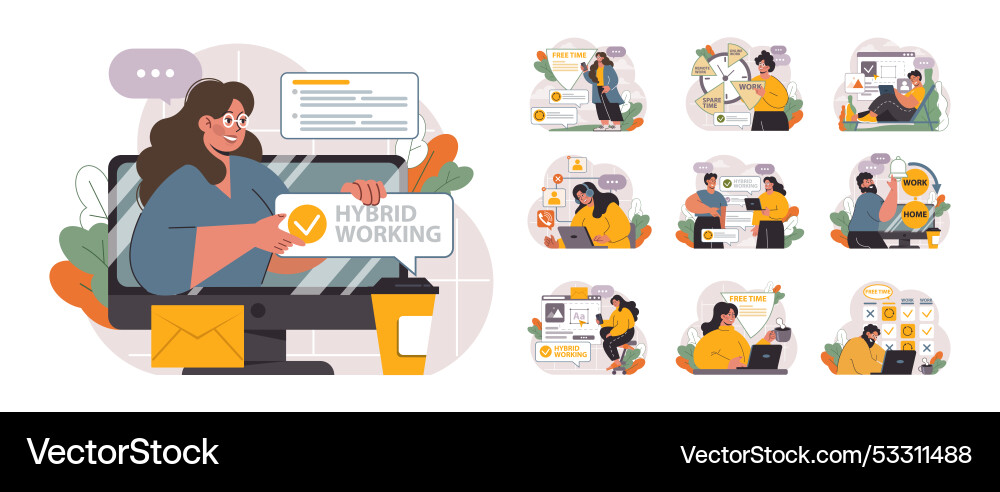 Hybrid work set characters with a flexible Hybrid work set characters with a flexible vector image