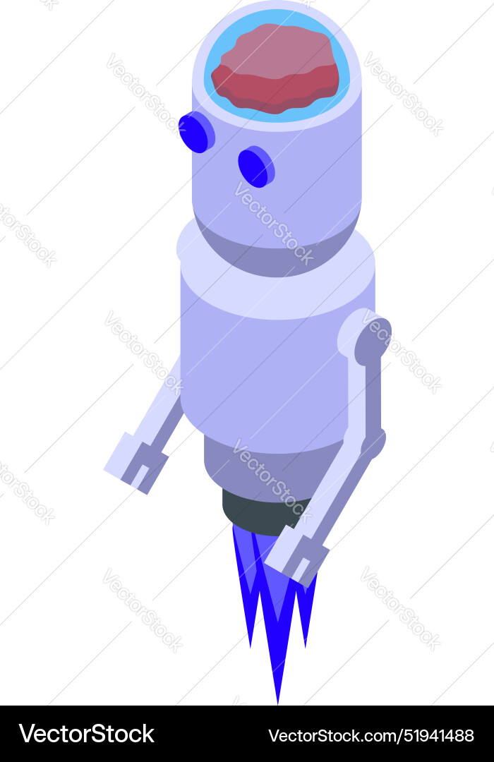 Modern robot flying with jetpack and showing brain Modern robot flying with jetpack and showing brain vector image