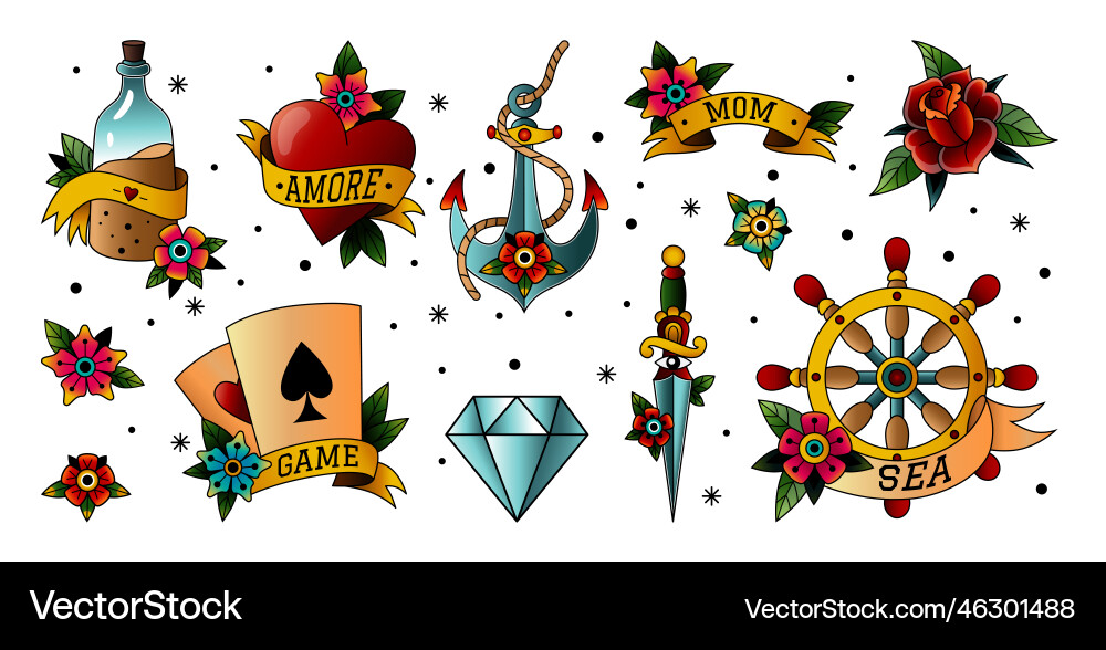 Nautical Sailor Flash Tattoo vector image