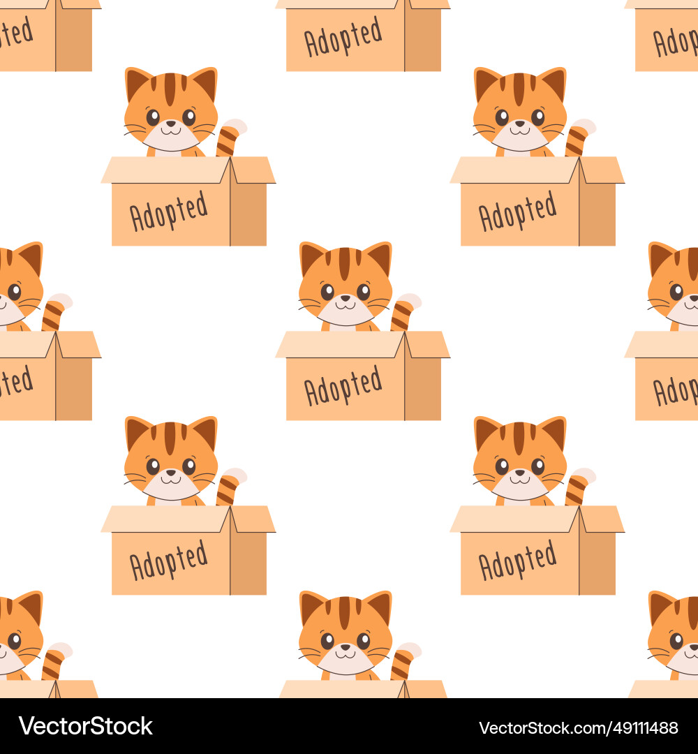 Seamless pattern cat in a box adoption Vector Image