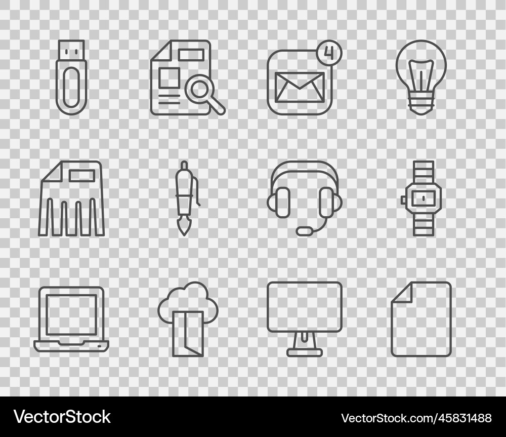 Set line laptop file document envelope cloud Set line laptop file document envelope cloud vector image