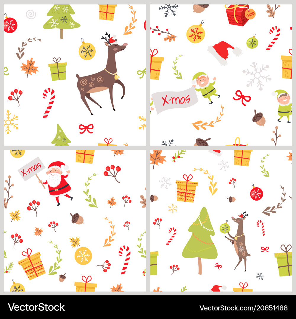 Set of seamless patterns with christmas elements Set of seamless patterns with christmas elements vector image