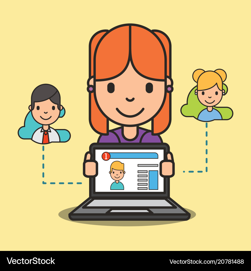 Social media girl chatting online with her friend Social media girl chatting online with her friend vector image