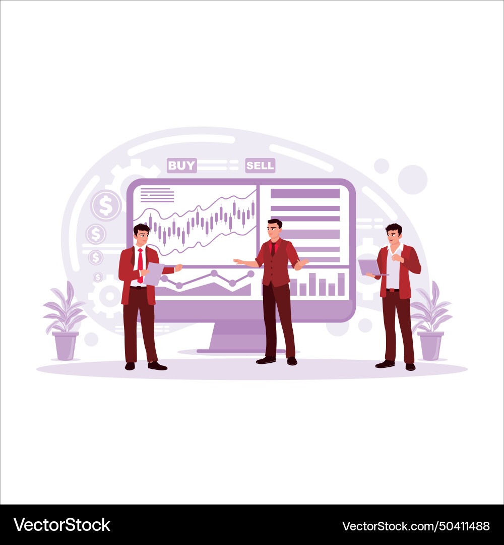 Stock broker with a computer screen charts Vector Image