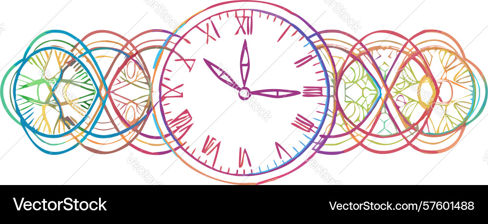 Time intersections abstract overlapping clocks vector image