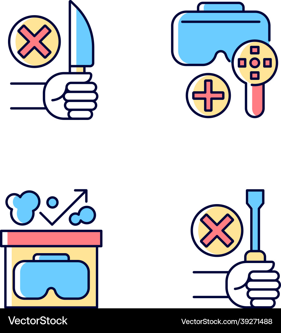 Virtual reality helmet usage guide rgb color Vector Image