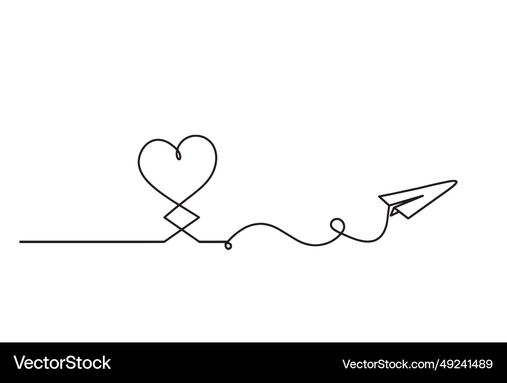 Abstract hearts with paper plane as continuous vector image