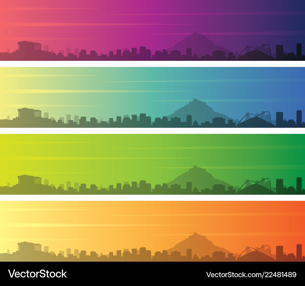 Athens multiple color gradient skyline banner Vector Image