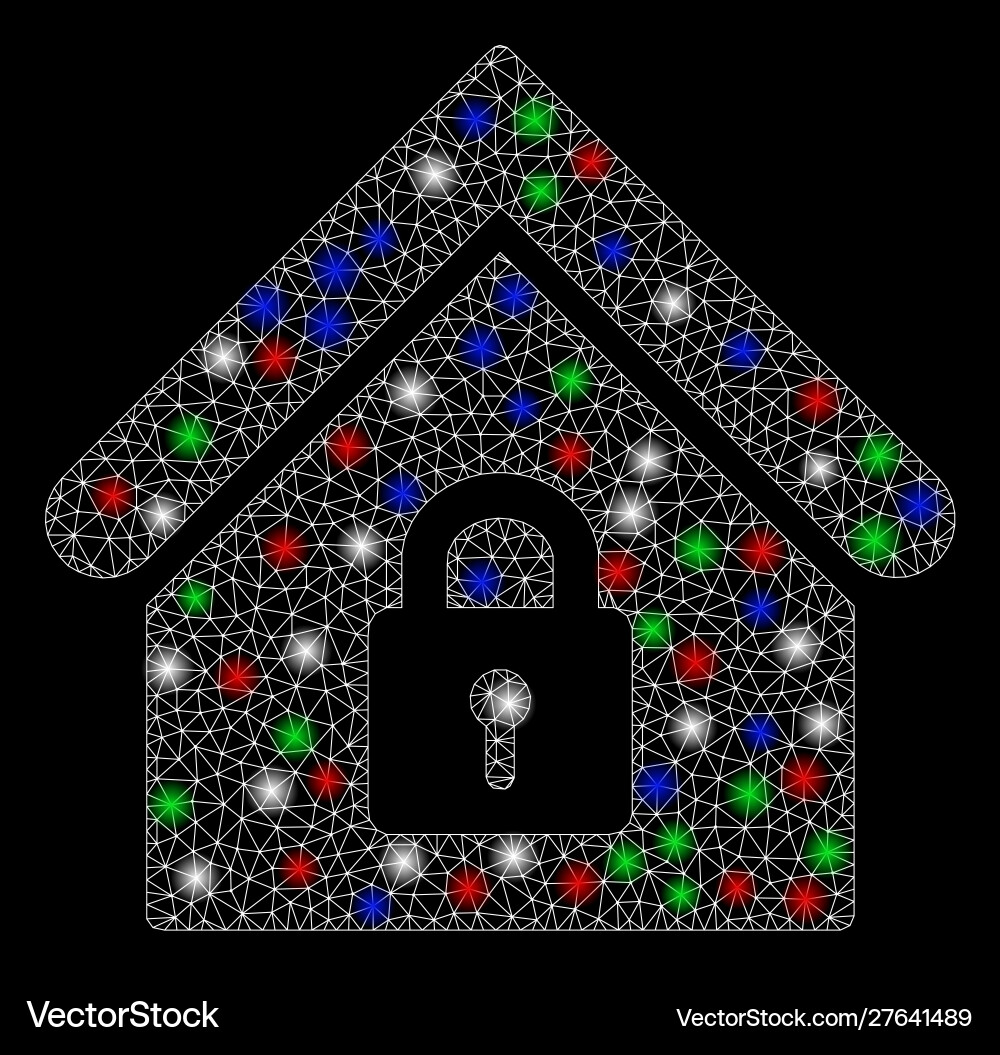 Bright mesh wire frame lock building with flash Bright mesh wire frame lock building with flash vector image