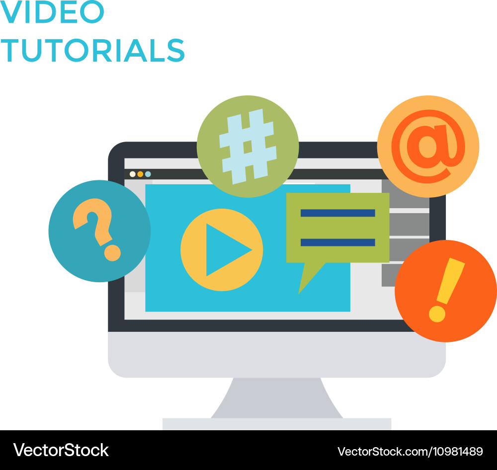 Flat design monitor icon video tutorials vector image