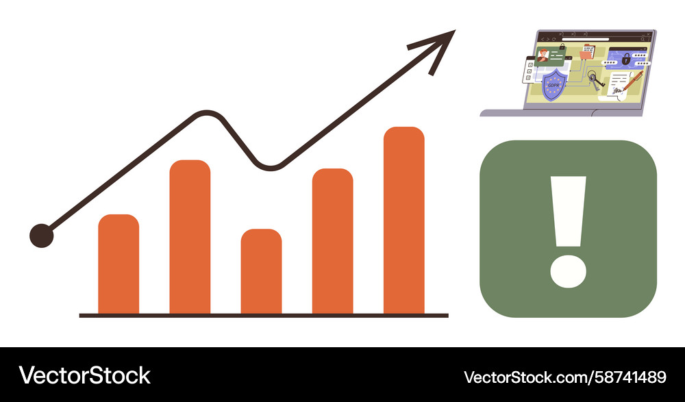 Growth chart with arrow laptop data Growth chart with arrow laptop data Vector Image