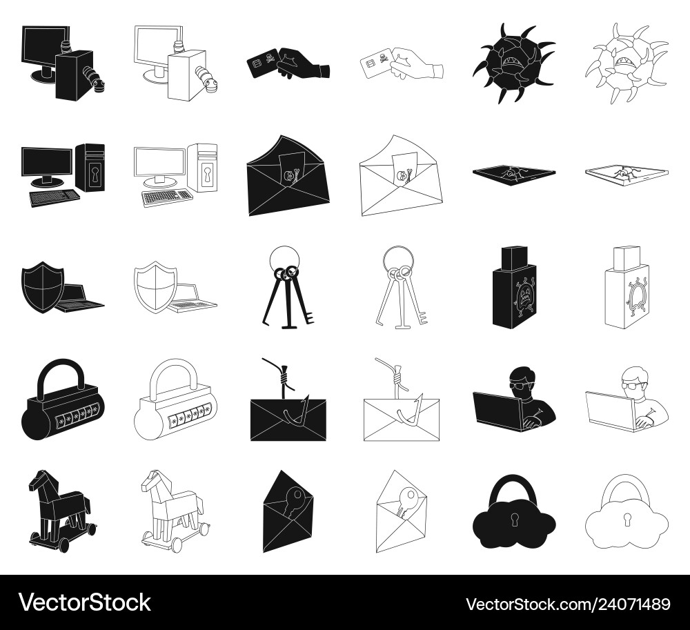 Hacker und Hacking Blackoutline-Symbole im Set Hacker und Hacking Blackoutline-Symbole im Set vektorbild