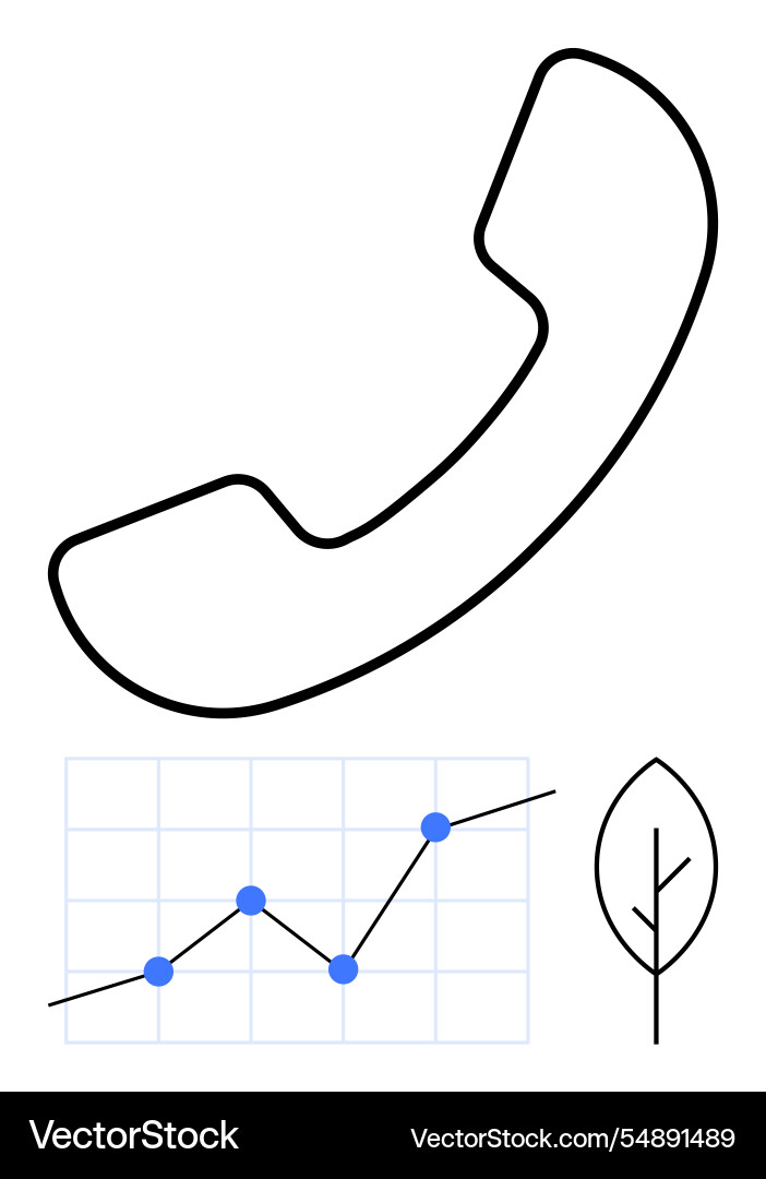Phone receiver with line graph and leaf Phone receiver with line graph and leaf Vector Image