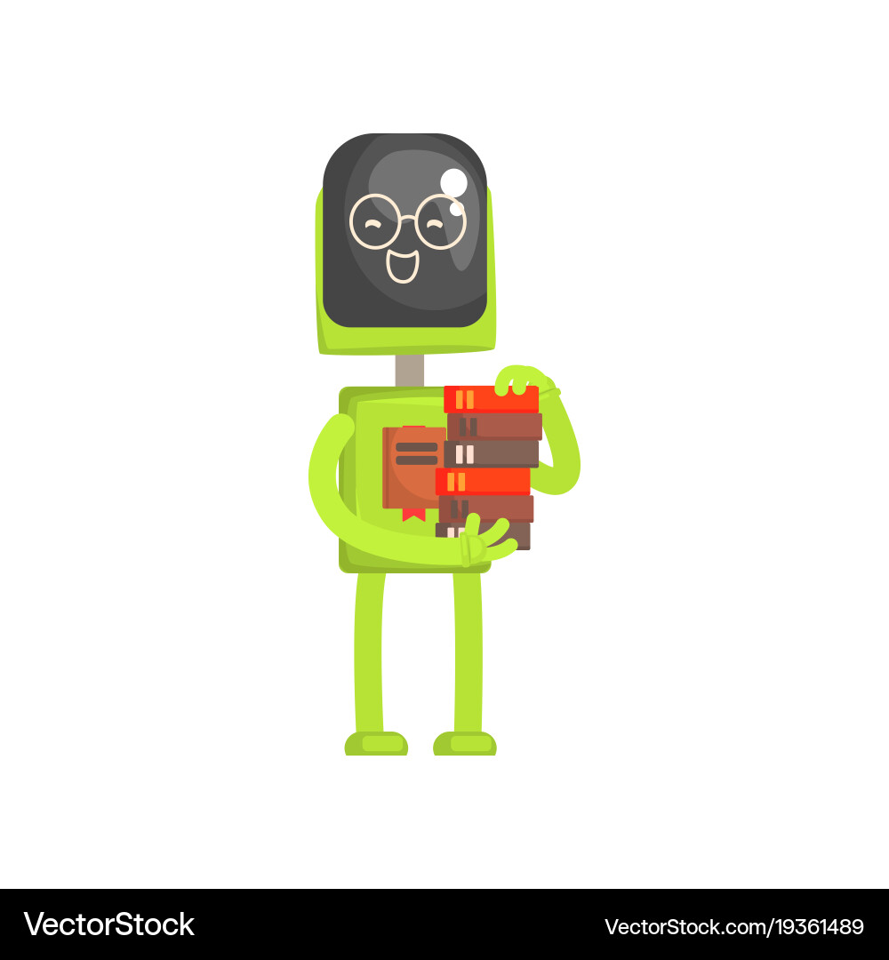 Robot Librarian Android with Book vector image