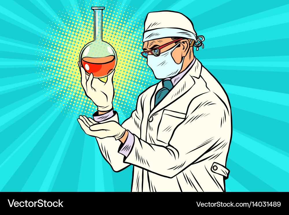 Scientist Analyzing Laboratory Flask vector image