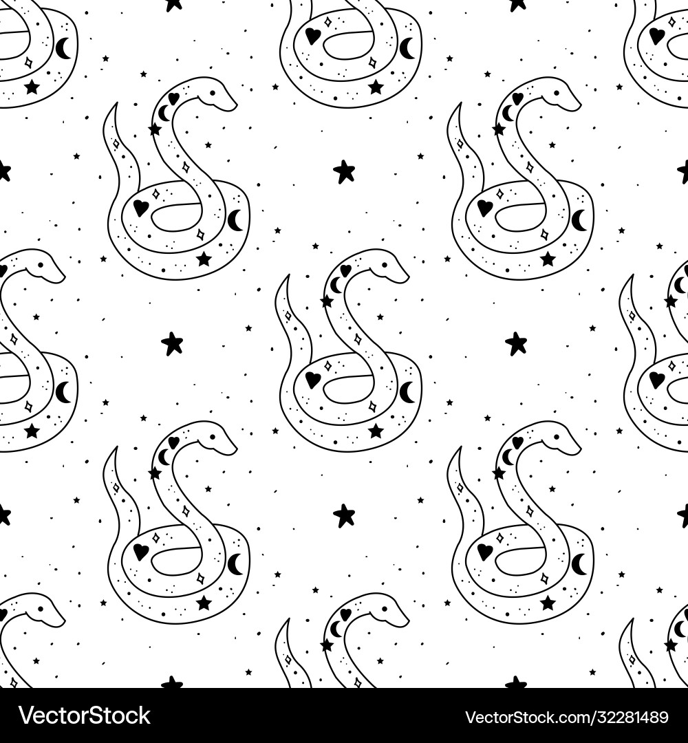 Seamless pattern mystical snake with moon Seamless pattern mystical snake with moon vector image