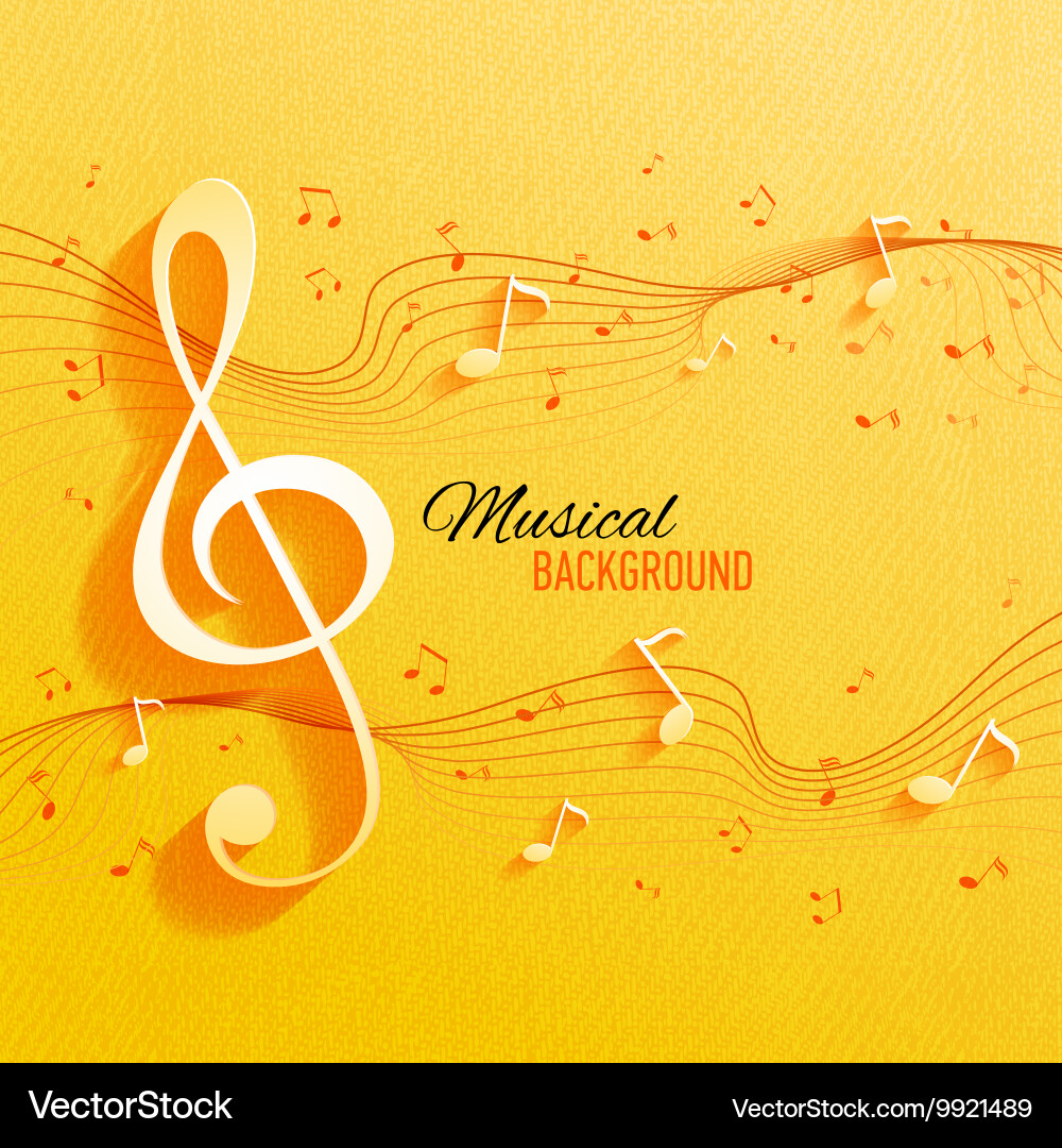 Seamless yellow pattern with music notes and key vector image