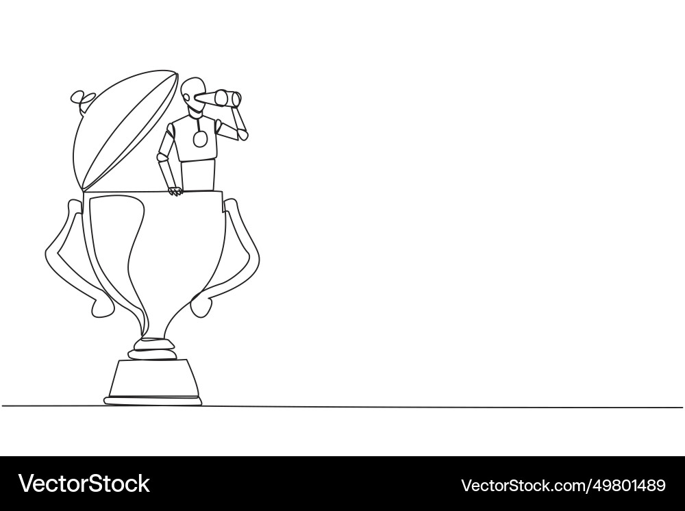 Single continuous line drawing a robot emerges Vector Image
