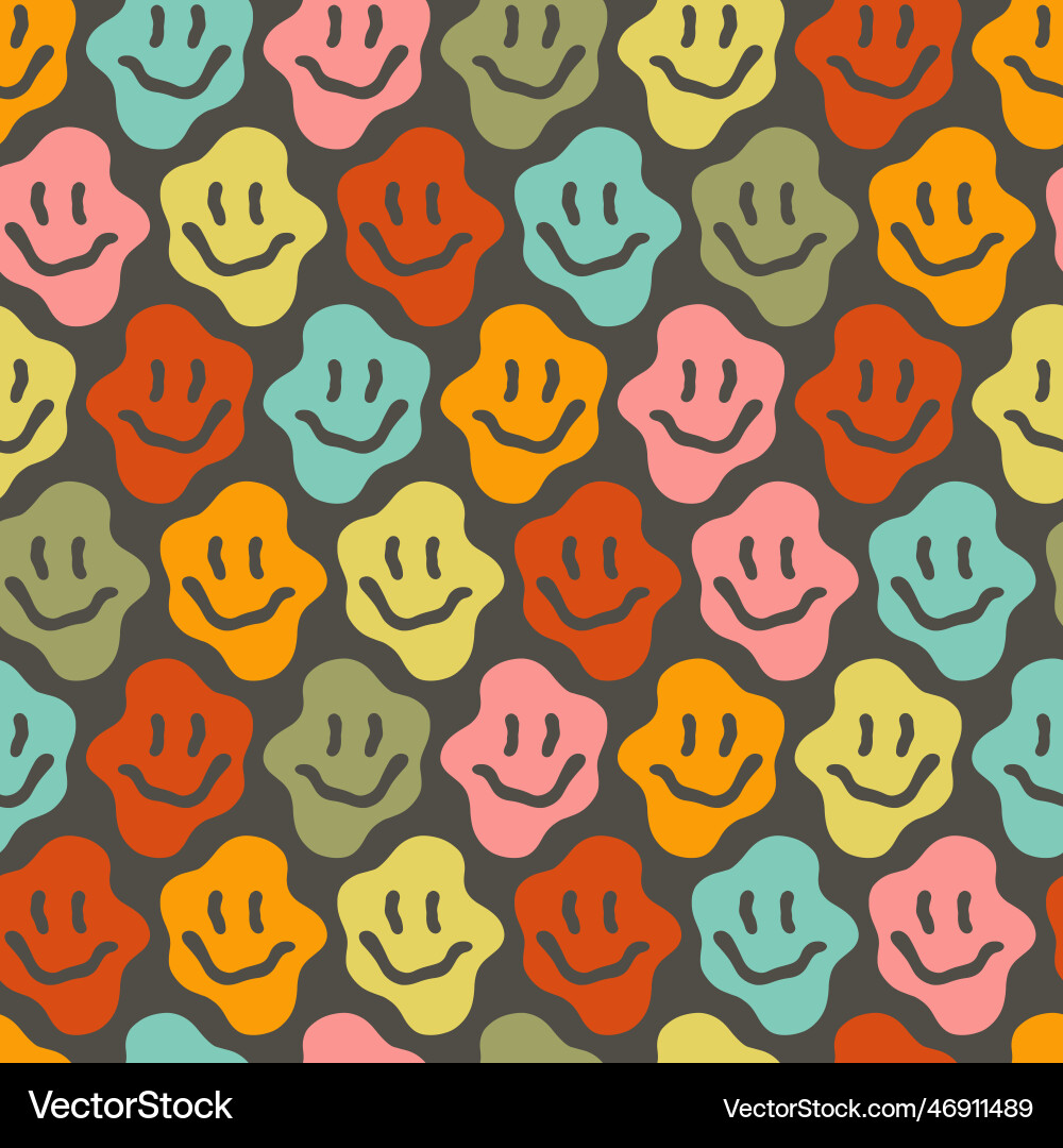 Smile distorted retro groovy face seamless pattern Smile distorted retro groovy face seamless pattern vector image