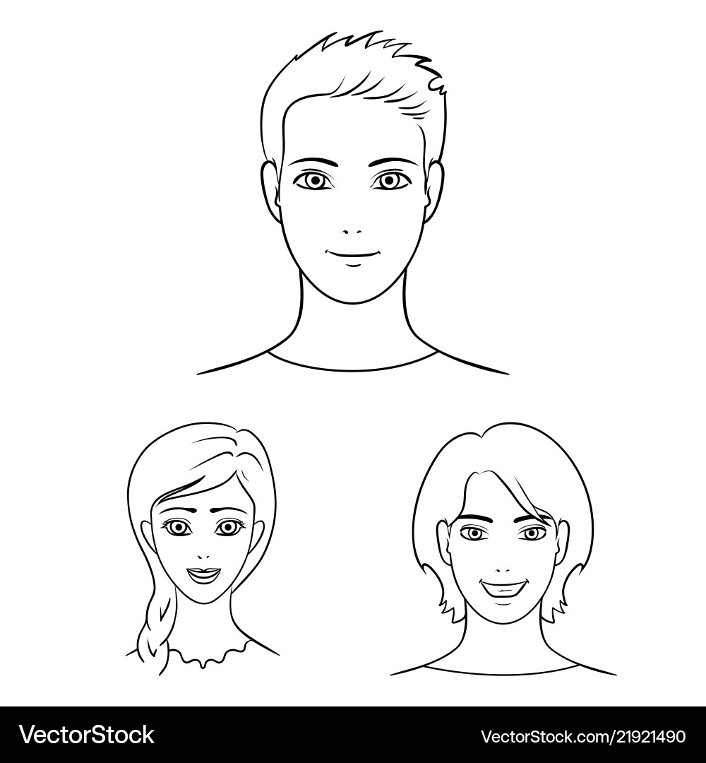 Avatar and face outline icons in set collection vector image