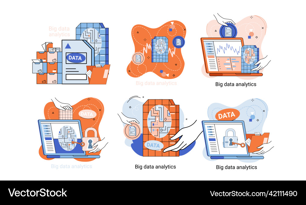 Big data analytics process of analyzing complex Vector Image