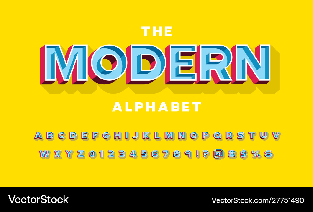 Bold 3D Display Font Set Vector Image