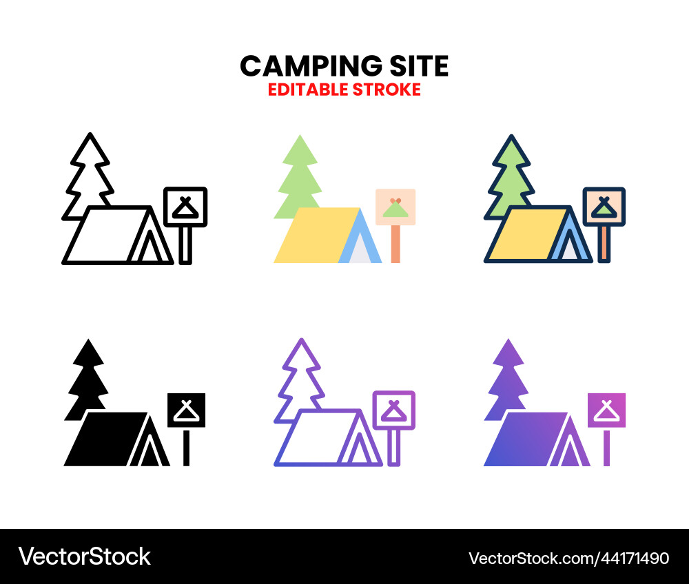 Camping site icon set with different styles Camping site icon set with different styles vector image
