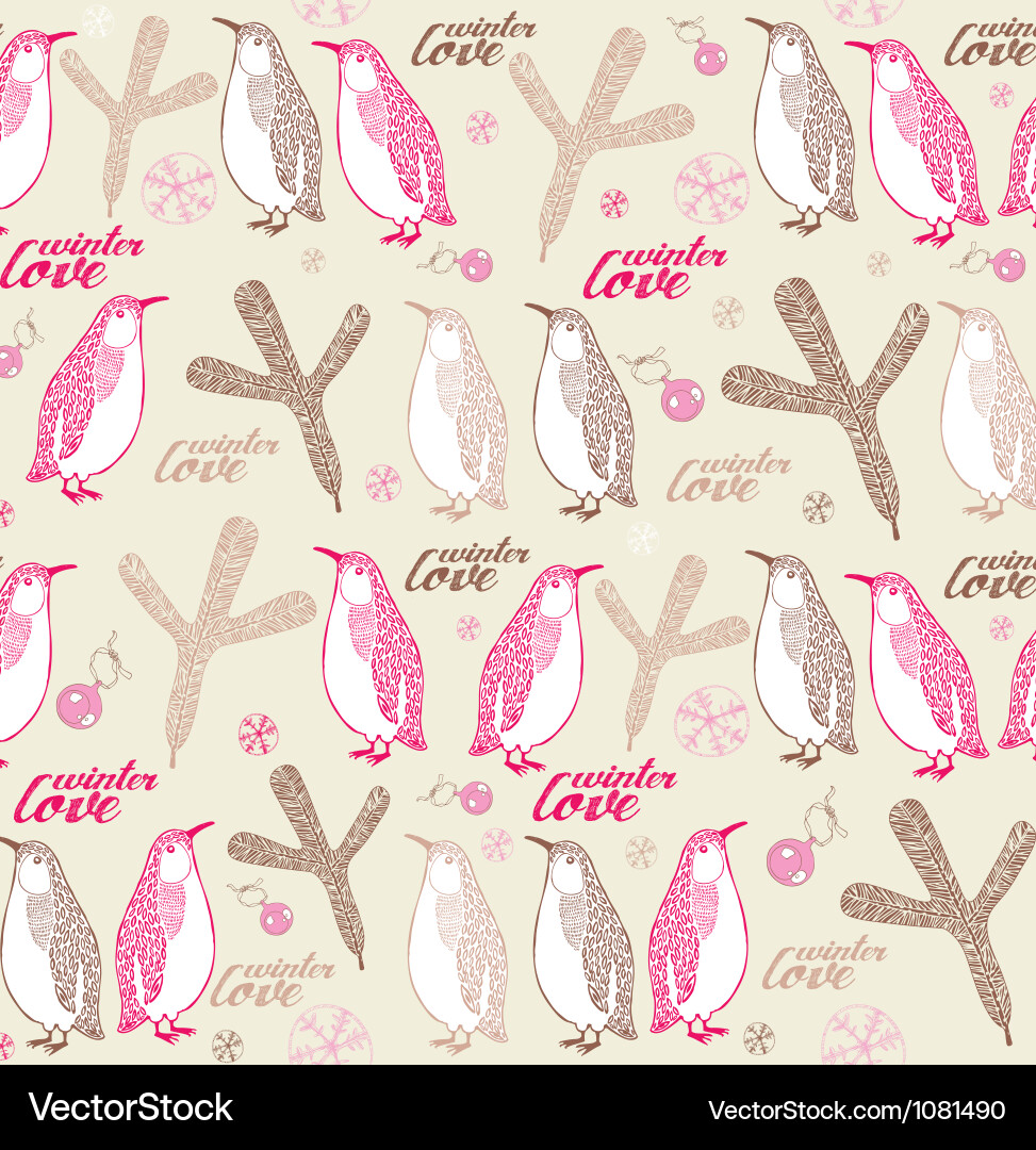 Doodle Pinguine Winter Muster Vektorbild