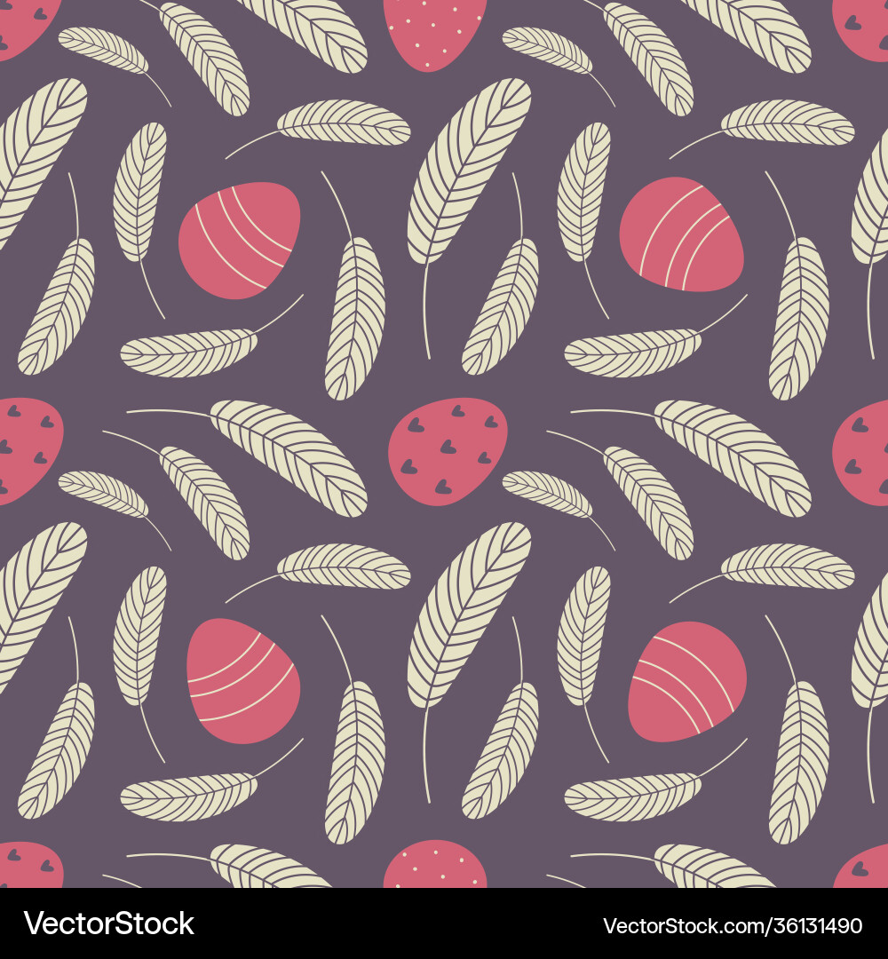 Easter pattern with eggs and feathers Easter pattern with eggs and feathers vector image