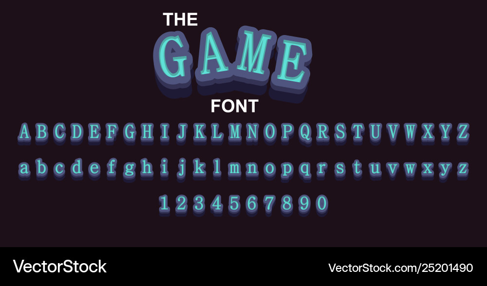 Game font and alphabet with numbers typography Game font and alphabet with numbers typography vector image