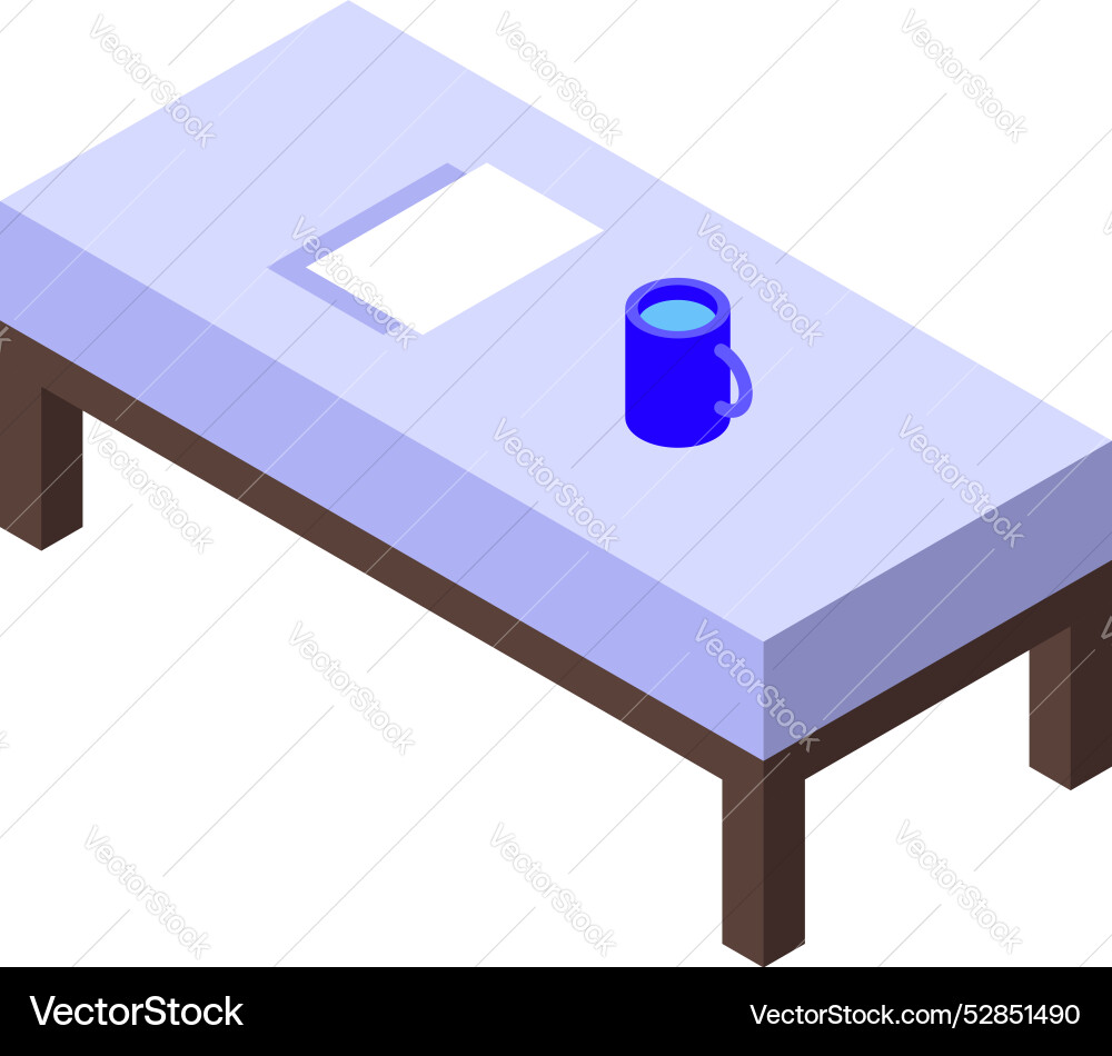 Office table with document and cup isometric view Office table with document and cup isometric view vector image