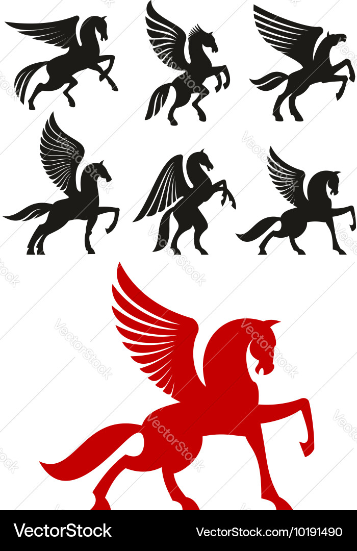 Pegasus horses icons for heraldic design Vector Image