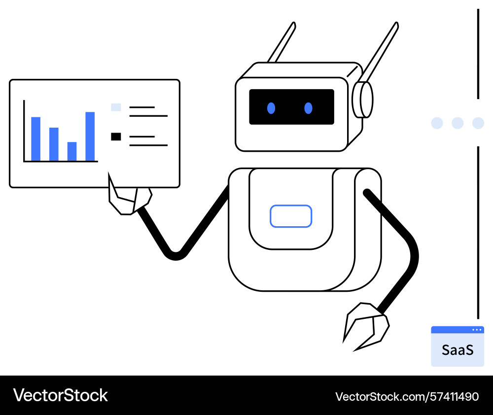 Robot analyzing data and presenting a dashboard Robot analyzing data and presenting a dashboard vector image