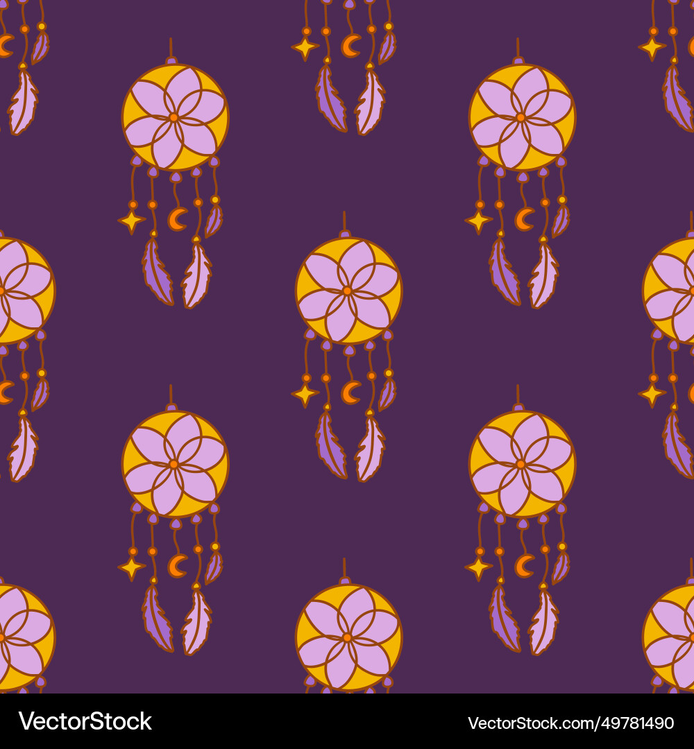 Seamless pattern dreamcatcher with feathers Seamless pattern dreamcatcher with feathers vector image