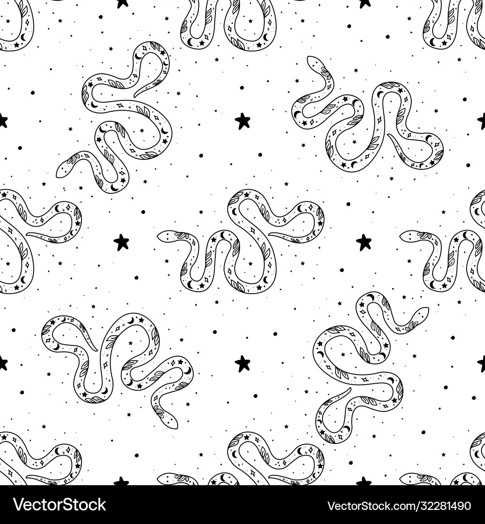 Seamless pattern mystical snake with moon Seamless pattern mystical snake with moon vector image