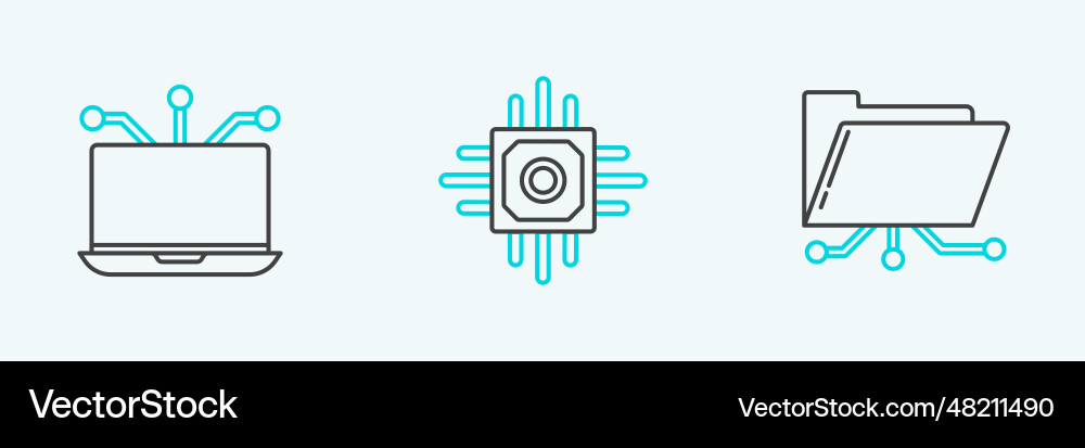 Set line folder and lock laptop processor icon Set line folder and lock laptop processor icon Vector Image