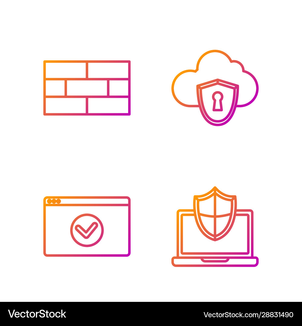 Set line laptop protected with shield secure your vector image