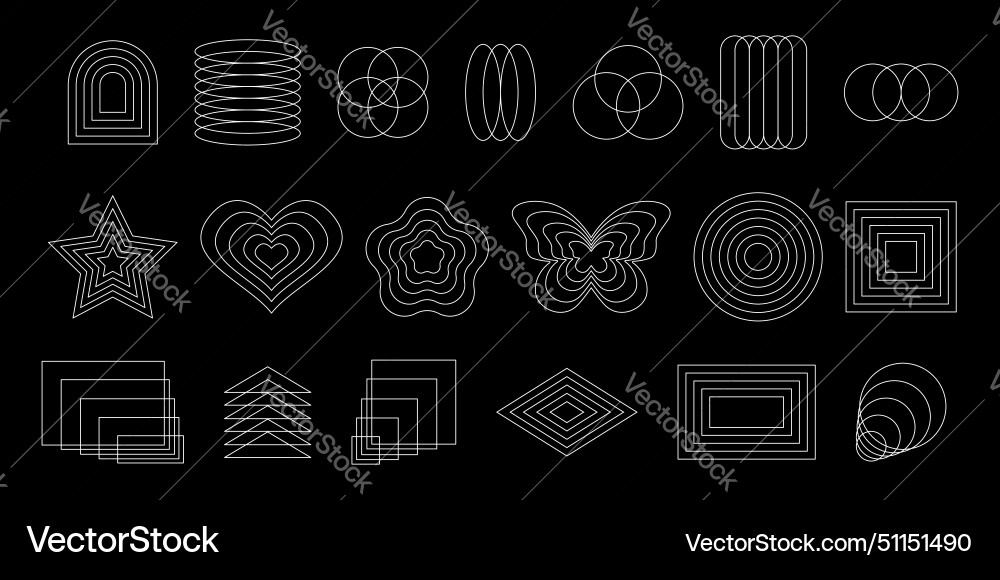 Set of abstract geometric y2k shapes repeating vector image