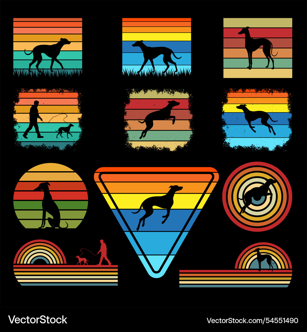 Whippet retro bundle Whippet retro bundle Vector Image