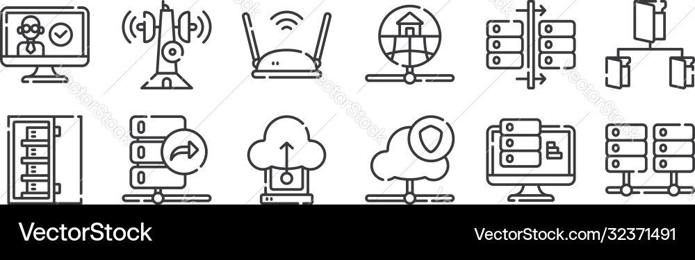 12 set linear database and servers icons thin 12 set linear database and servers icons thin vector image