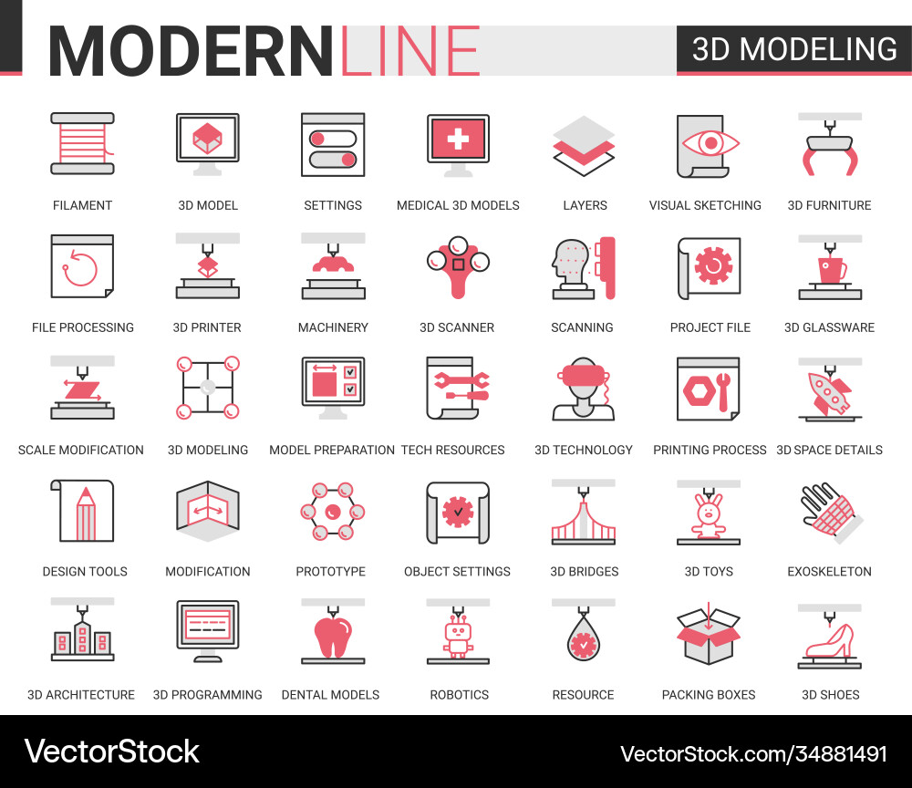 3d printing science technology flat line web icon vector image