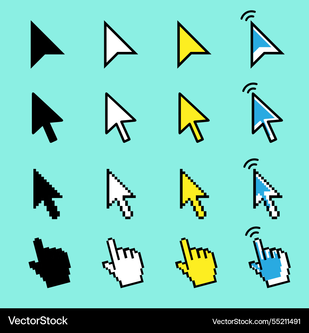 Cursor icons set in hand arrow vector image